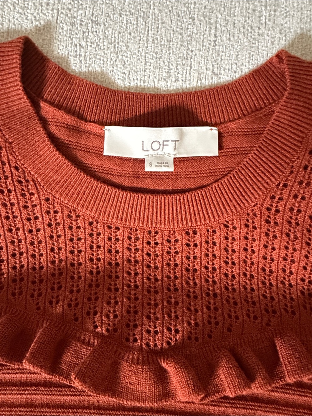 LOFT Rust Short-Sleeve Lightweight Ruffle Sweater - Picture 6 of 7